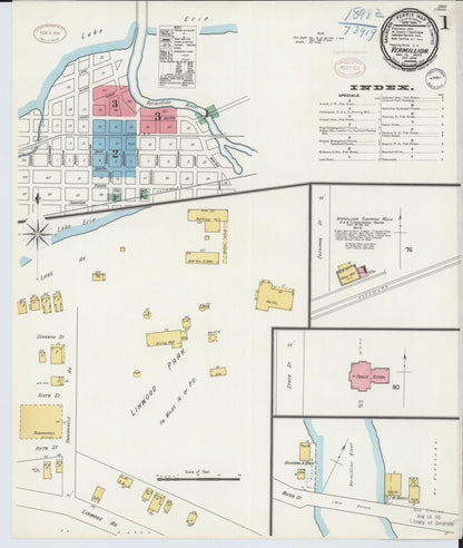 Sanborn Fire Insurance Map from Vermillion, Erie County, Ohio (1898), Sheet #0001 - Historic Sanborn Fire Insurance Map Print, vintage old map wall art, antique decor, genealogy gift, Ohio Ohio map