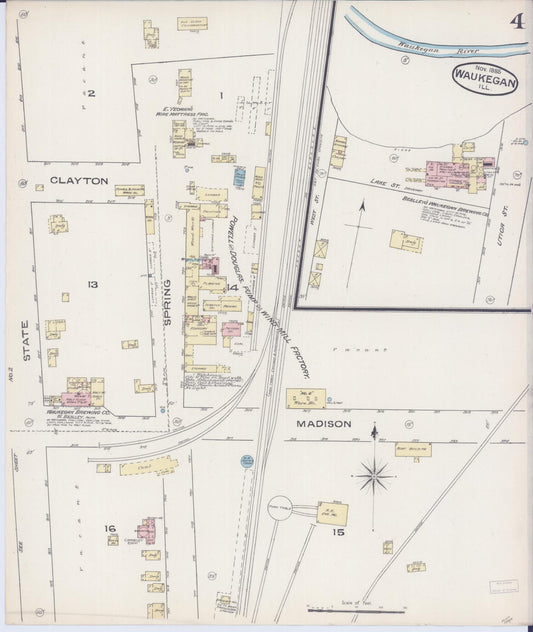 Sanborn Fire Insurance Map from Waukegan, Lake County, Illinois (1885), Sheet #0004 - Historic Sanborn Fire Insurance Map Print, vintage old map wall art, antique decor, genealogy gift, Illinois Illinois map