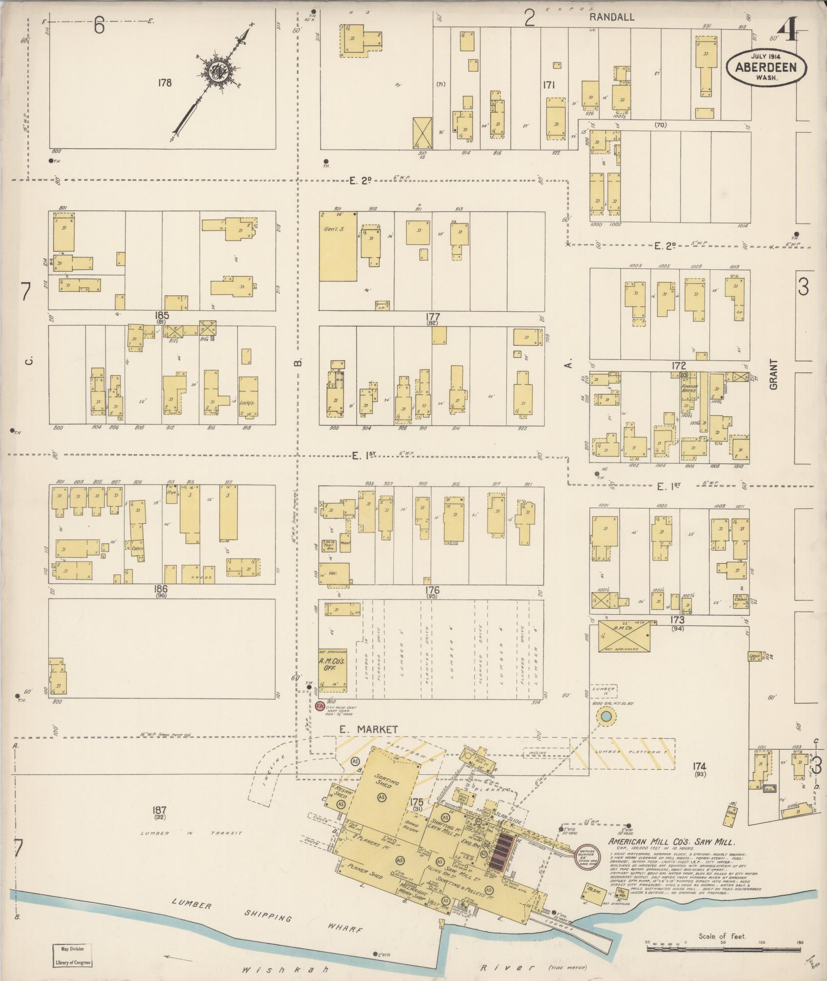 Sanborn Fire Insurance Map from Aberdeen, Grays Harbor County, Washington (1914), Sheet #0004 - Historic Sanborn Fire Insurance Map Print, vintage old map wall art, antique decor, genealogy gift, Washington Washington map