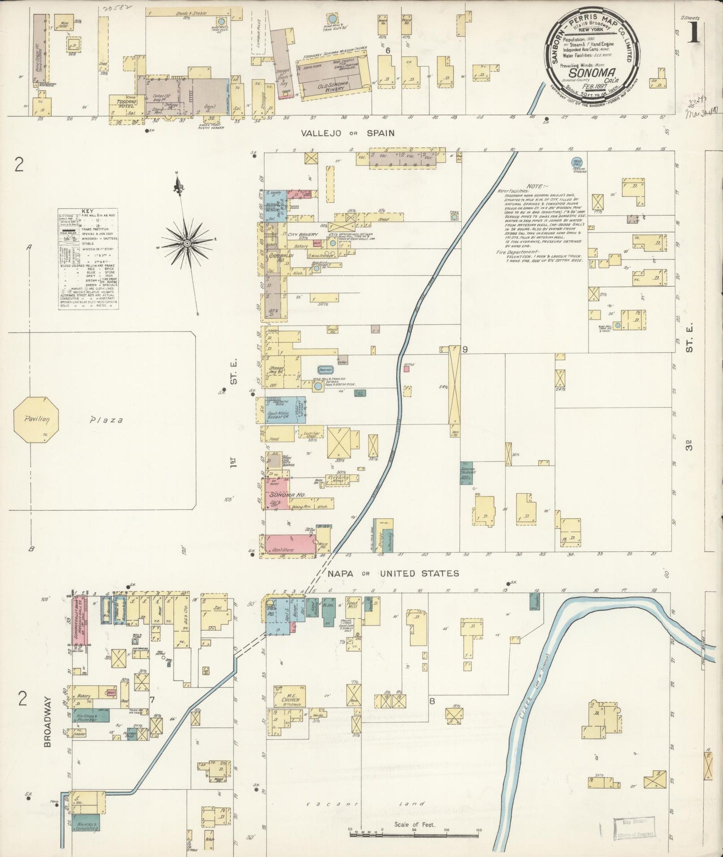 Sanborn Fire Insurance Map from Sonoma, Sonoma County, California (1897), Sheet #0001 - Complete Map Set gallery image, historic Sanborn map, vintage wall art, California California