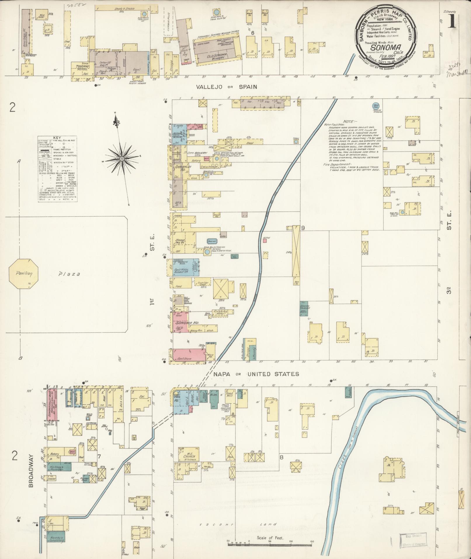 Sanborn Fire Insurance Map from Sonoma, Sonoma County, California (1897), Sheet #0001 - Complete Map Set gallery image, historic Sanborn map, vintage wall art, California California