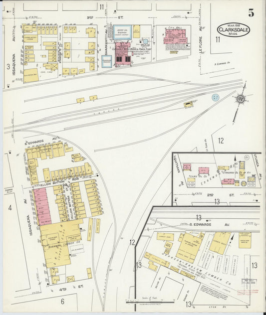 Sanborn Fire Insurance Map from Clarksdale, Coahoma County, Mississippi (1918), Sheet #0005 - Historic Sanborn Fire Insurance Map Print, vintage old map wall art, antique decor, genealogy gift, Mississippi Mississippi map
