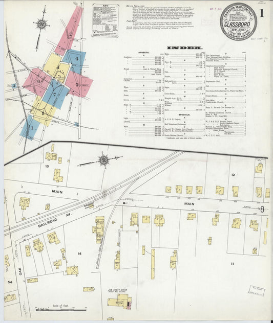 Sanborn Fire Insurance Map from Glassboro, Gloucester County, New Jersey (1910), Sheet #0001 - Historic Sanborn Fire Insurance Map Print, vintage old map wall art, antique decor, genealogy gift, New Jersey New Jersey map