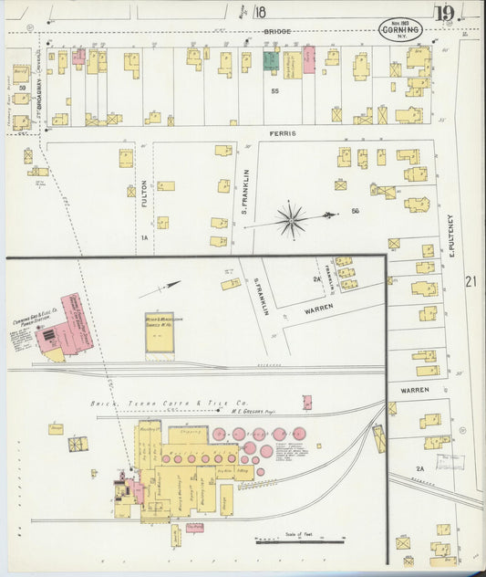 Sanborn Fire Insurance Map from Corning, Steuben County, New York (1903), Sheet #0019 - Historic Sanborn Fire Insurance Map Print, vintage old map wall art, antique decor, genealogy gift, New York New York map