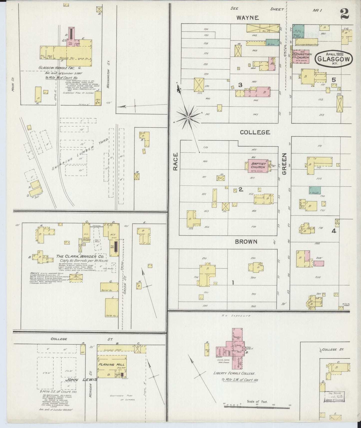 Sanborn Fire Insurance Map from Glasgow, Barren County, Kentucky (1892), Sheet #0002 - Historic Sanborn Fire Insurance Map Print, vintage old map wall art, antique decor, genealogy gift, Kentucky Kentucky map