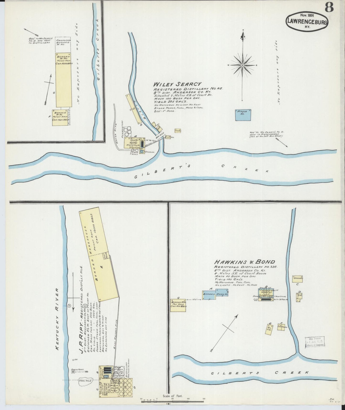 Sanborn Fire Insurance Map from Lawrenceburg, Anderson County, Kentucky (1891), Sheet #0008 - Complete Map Set gallery image, historic Sanborn map, vintage wall art, Kentucky Kentucky