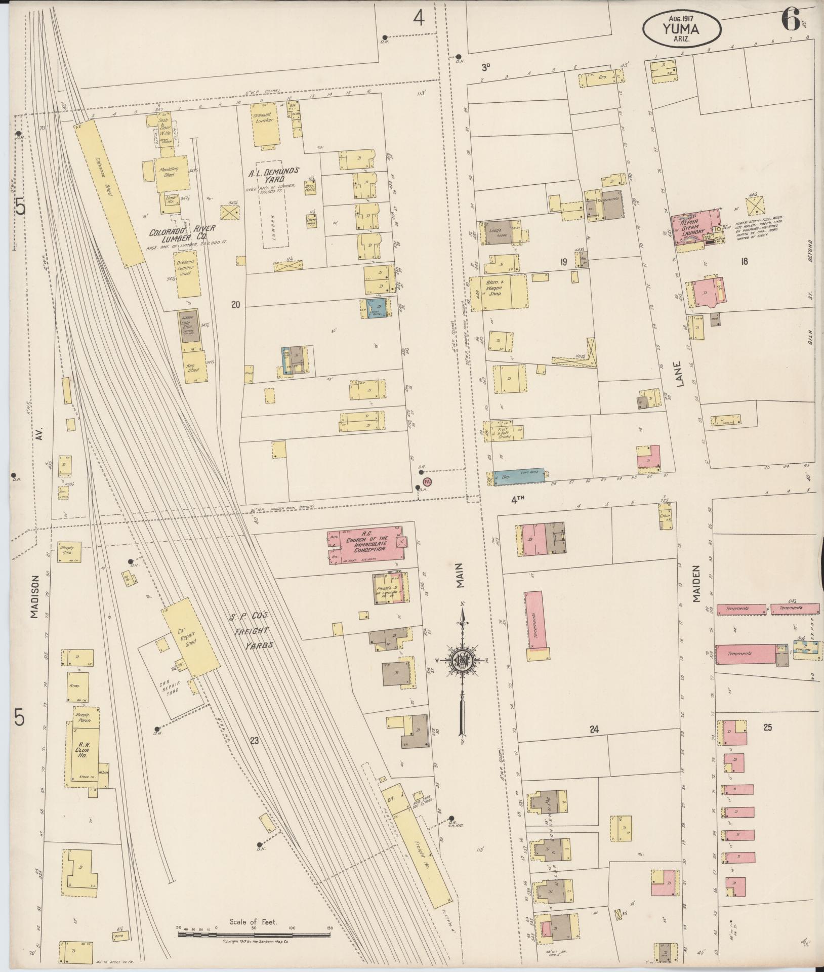 Sanborn Fire Insurance Map from Yuma, Yuma County, Arizona (1917), Sheet #0006 - Historic Sanborn Fire Insurance Map Print, vintage old map wall art, antique decor, genealogy gift, Arizona Arizona map