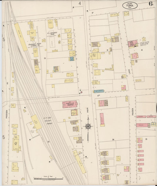 Sanborn Fire Insurance Map from Yuma, Yuma County, Arizona (1917), Sheet #0006 - Historic Sanborn Fire Insurance Map Print, vintage old map wall art, antique decor, genealogy gift, Arizona Arizona map
