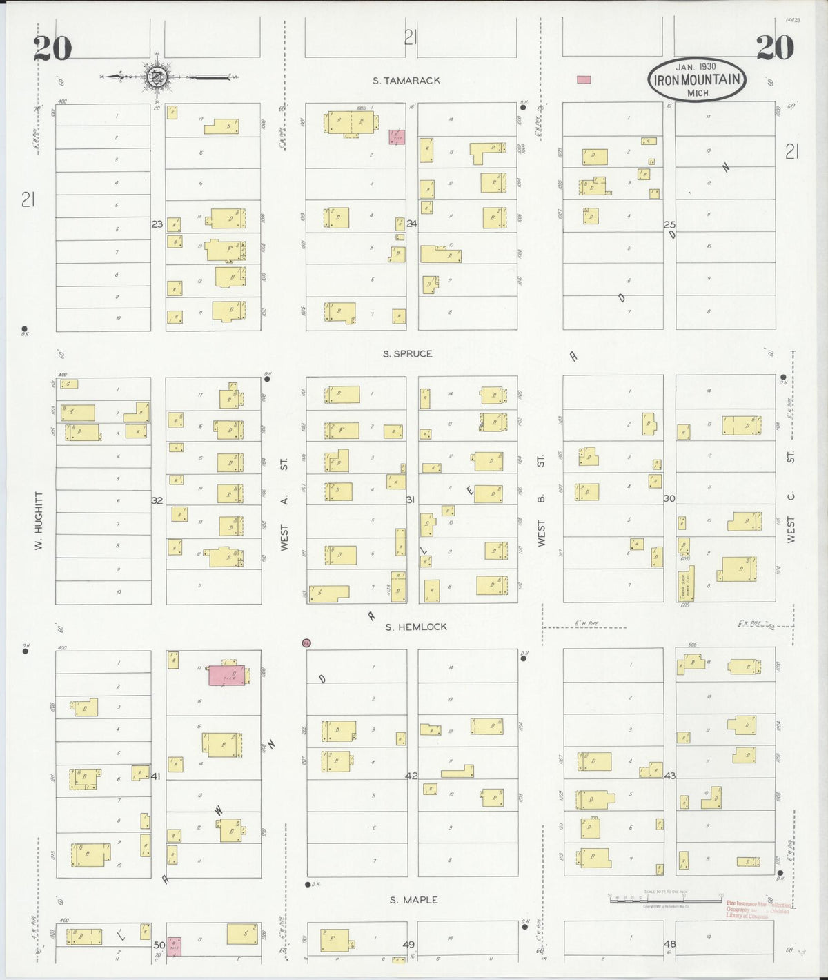 Sanborn Fire Insurance Map from Iron Mountain, Dickinson County, Michigan (1930), Sheet #0020 - Historic Sanborn Fire Insurance Map Print, vintage old map wall art, antique decor, genealogy gift, Michigan Michigan map