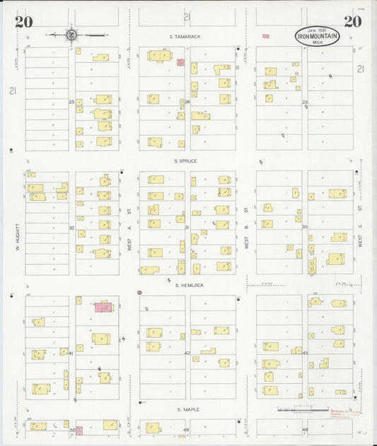 Sanborn Fire Insurance Map from Iron Mountain, Dickinson County, Michigan (1930), Sheet #0020 - Historic Sanborn Fire Insurance Map Print, vintage old map wall art, antique decor, genealogy gift, Michigan Michigan map