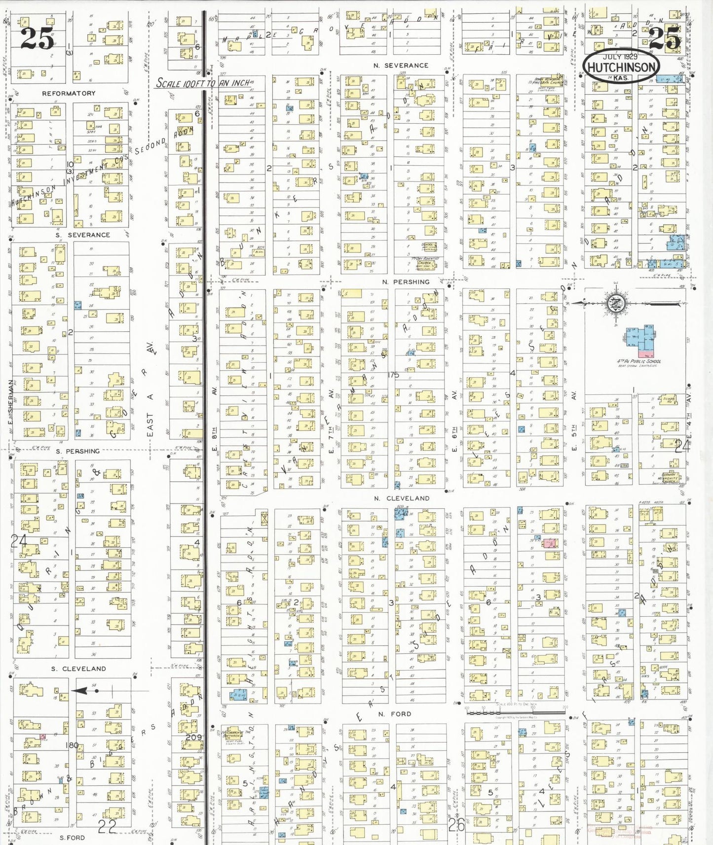 Sanborn Fire Insurance Map from Hutchinson, Reno County, Kansas (1929), Sheet #0026 - Historic Sanborn Fire Insurance Map Print, vintage old map wall art, antique decor, genealogy gift, Kansas Kansas map