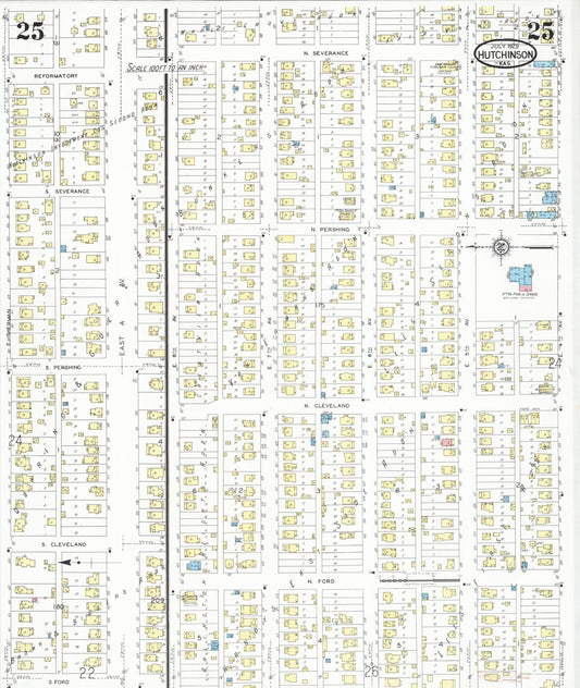 Sanborn Fire Insurance Map from Hutchinson, Reno County, Kansas (1929), Sheet #0026 - Historic Sanborn Fire Insurance Map Print, vintage old map wall art, antique decor, genealogy gift, Kansas Kansas map