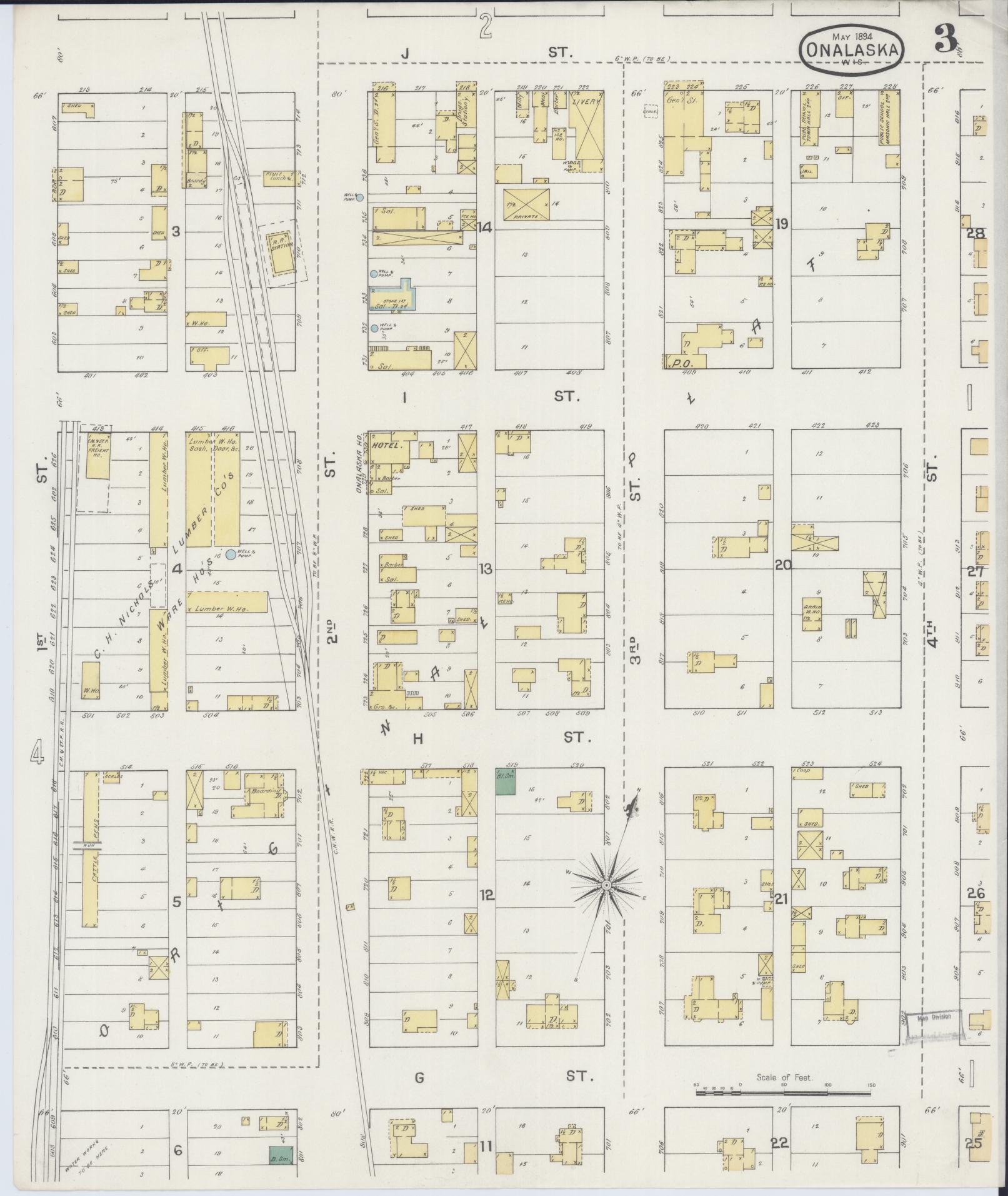 Sanborn Fire Insurance Map from Onalaska, La Crosse County, Wisconsin (1894), Sheet #0003 - Historic Sanborn Fire Insurance Map Print, vintage old map wall art, antique decor, genealogy gift, Wisconsin Wisconsin map