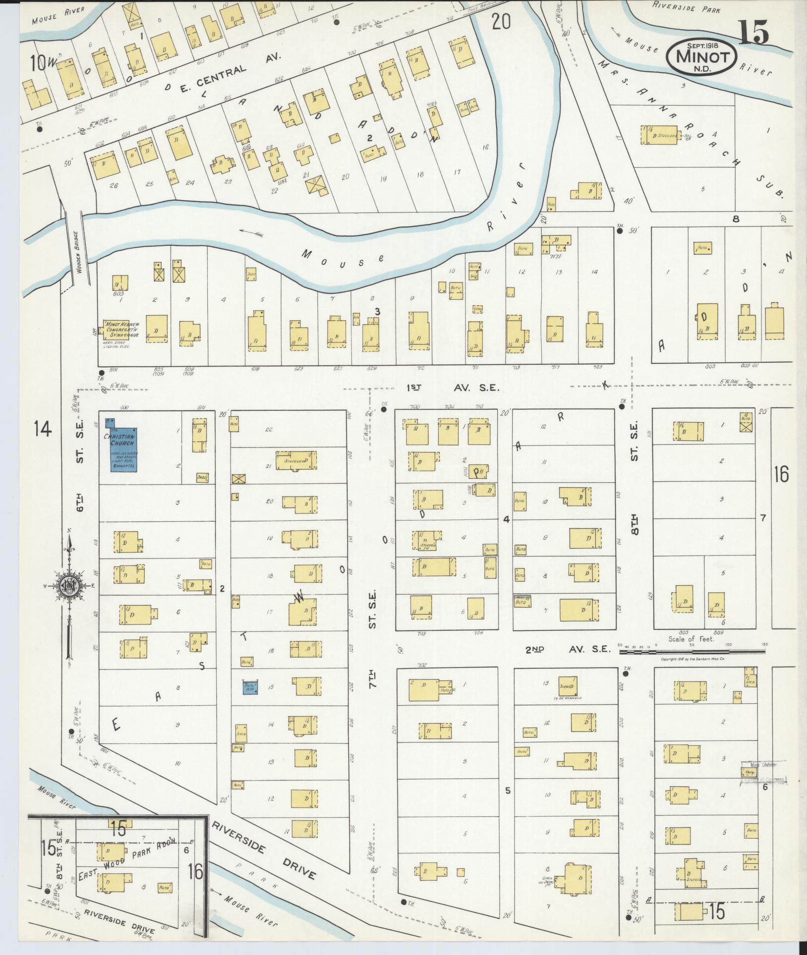 Sanborn Fire Insurance Map from Minot, Ward County, North Dakota (1918), Sheet #0015 - Complete Map Set gallery image, historic Sanborn map, vintage wall art, North Dakota North Dakota