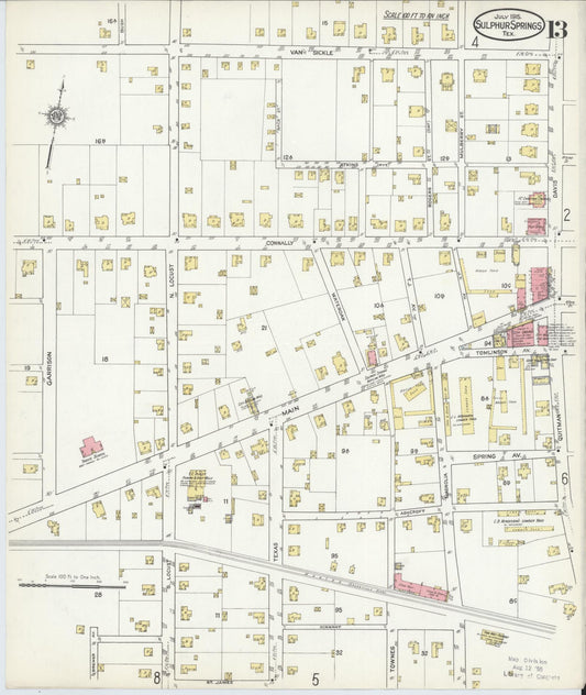 Sanborn Fire Insurance Map from Sulphur Springs, Hopkins County, Texas (1915), Sheet #0013 - Historic Sanborn Fire Insurance Map Print, vintage old map wall art, antique decor, genealogy gift, Texas Texas map