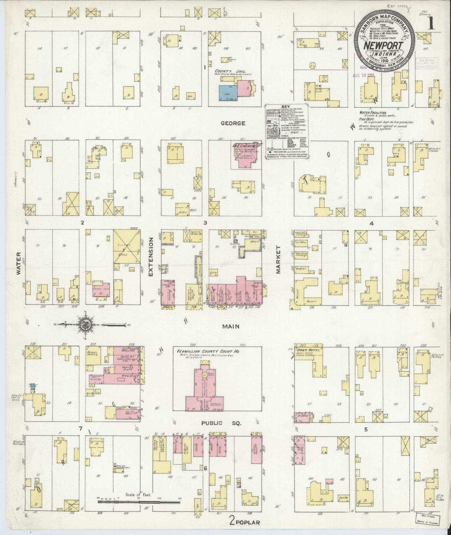 Sanborn Fire Insurance Map from Newport, Vermillion County, Indiana (1910), Sheet #0001 - Complete Map Set gallery image, historic Sanborn map, vintage wall art, Indiana Indiana