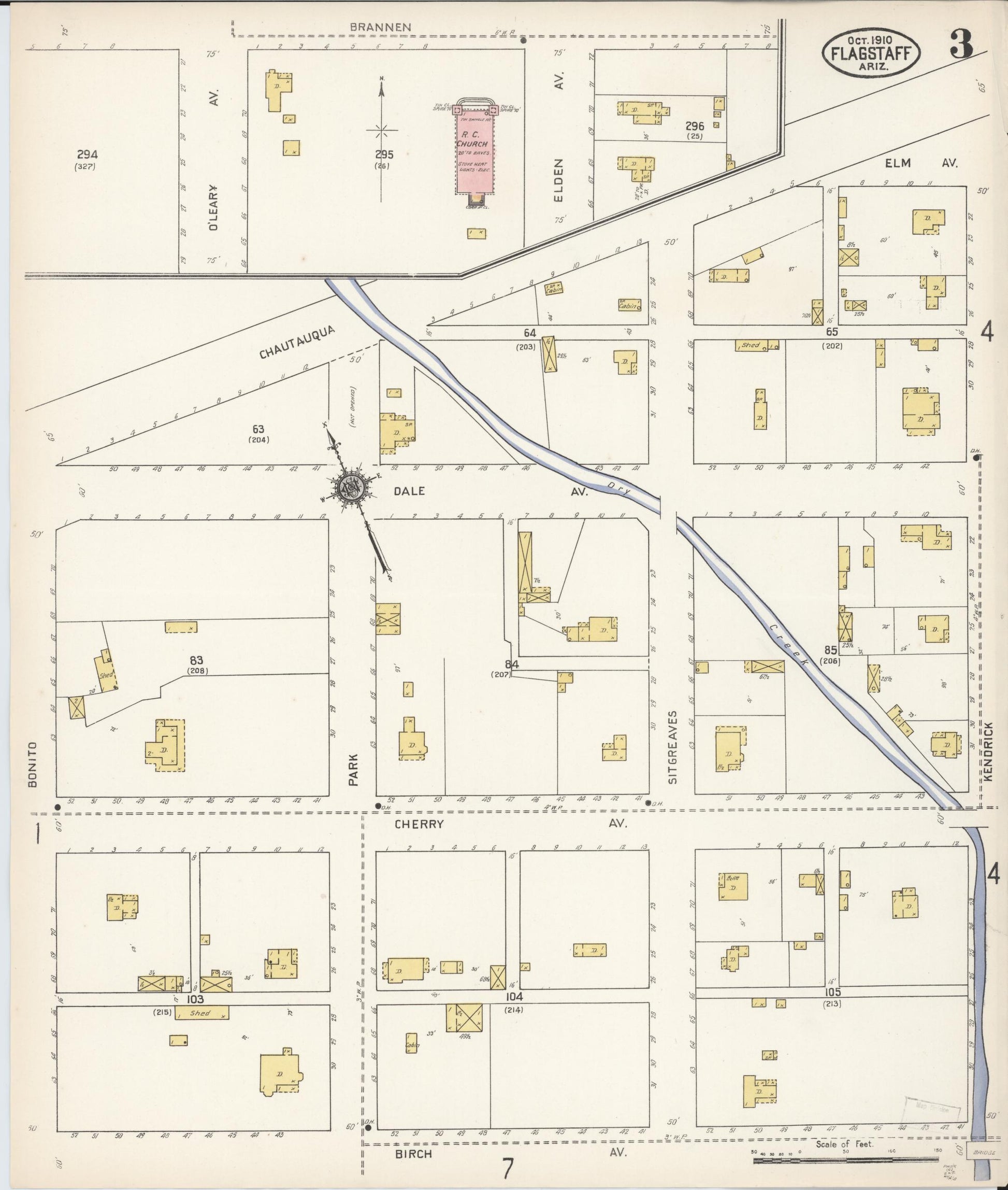 Sanborn Fire Insurance Map from Flagstaff, Coconino County, Arizona (1910), Sheet #0003 - Historic Sanborn Fire Insurance Map Print, vintage old map wall art, antique decor, genealogy gift, Arizona Arizona map