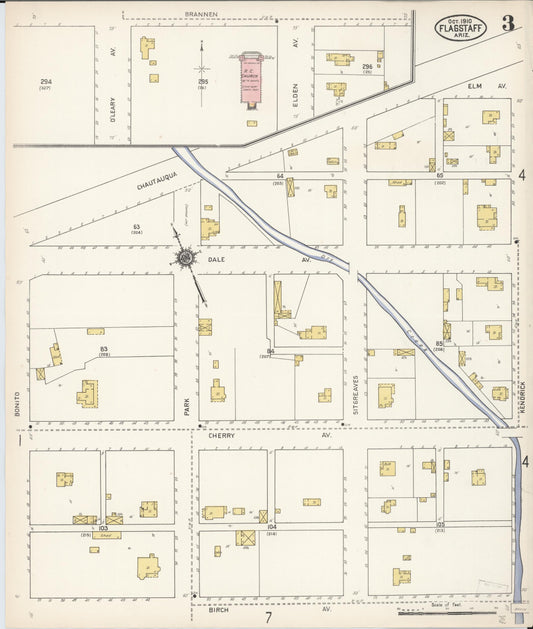 Sanborn Fire Insurance Map from Flagstaff, Coconino County, Arizona (1910), Sheet #0003 - Historic Sanborn Fire Insurance Map Print, vintage old map wall art, antique decor, genealogy gift, Arizona Arizona map