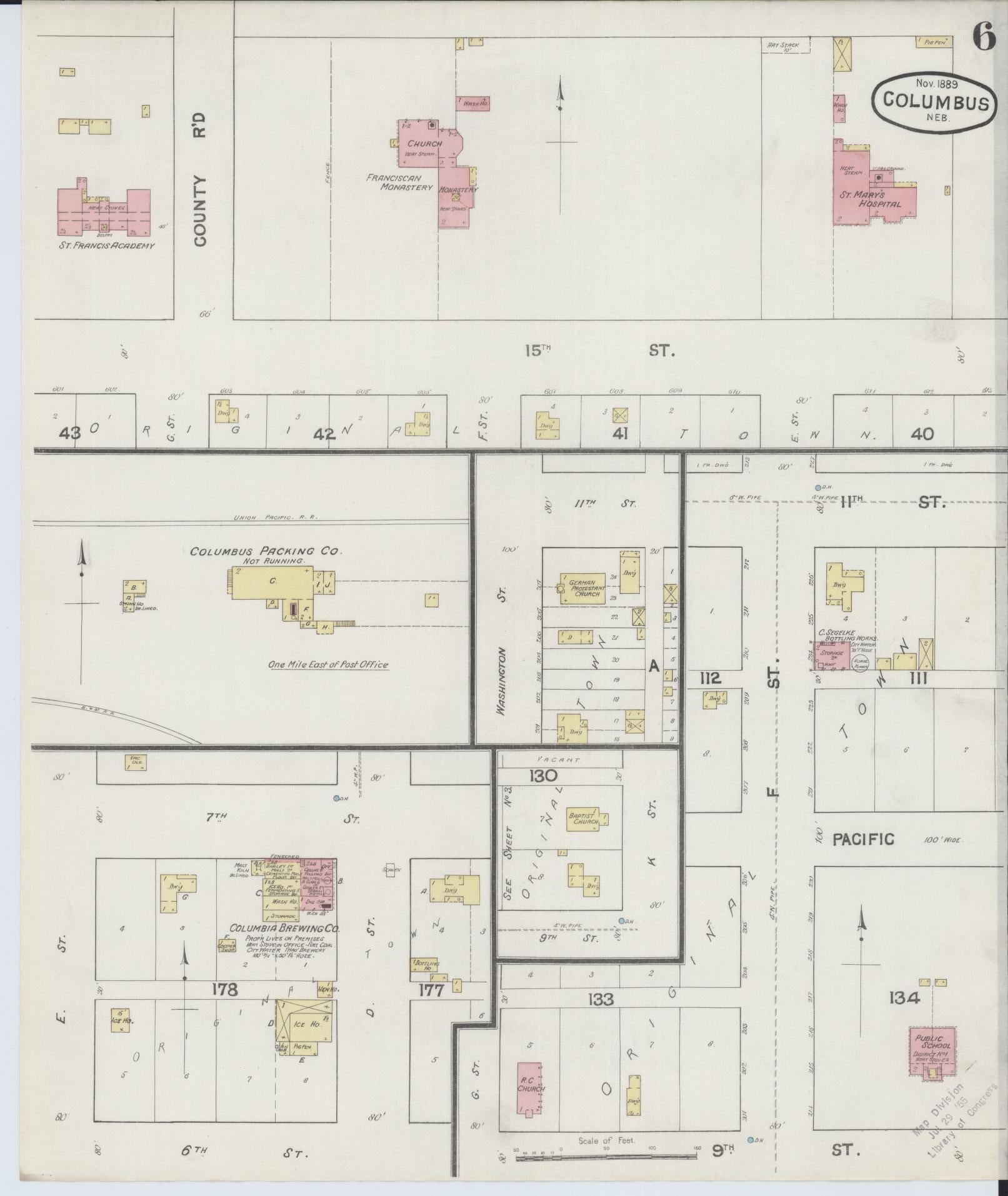 Sanborn Fire Insurance Map from Columbus, Platte County, Nebraska (1889), Sheet #0006 - Complete Map Set gallery image, historic Sanborn map, vintage wall art, Nebraska Nebraska