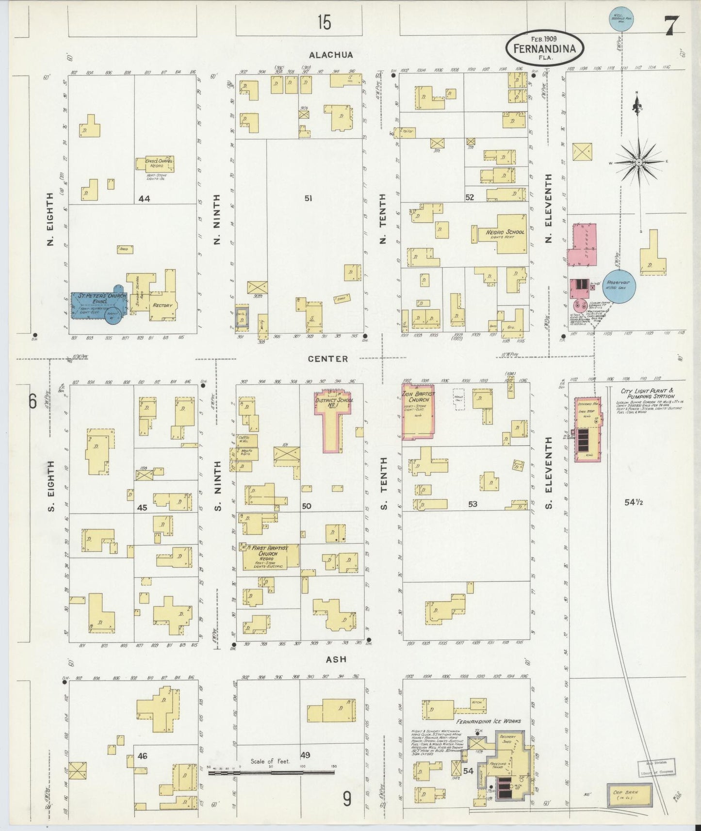 Sanborn Fire Insurance Map from Fernandina, Nassau County, Florida (1909), Sheet #0007 - Historic Sanborn Fire Insurance Map Print, vintage old map wall art, antique decor, genealogy gift, Florida Florida map