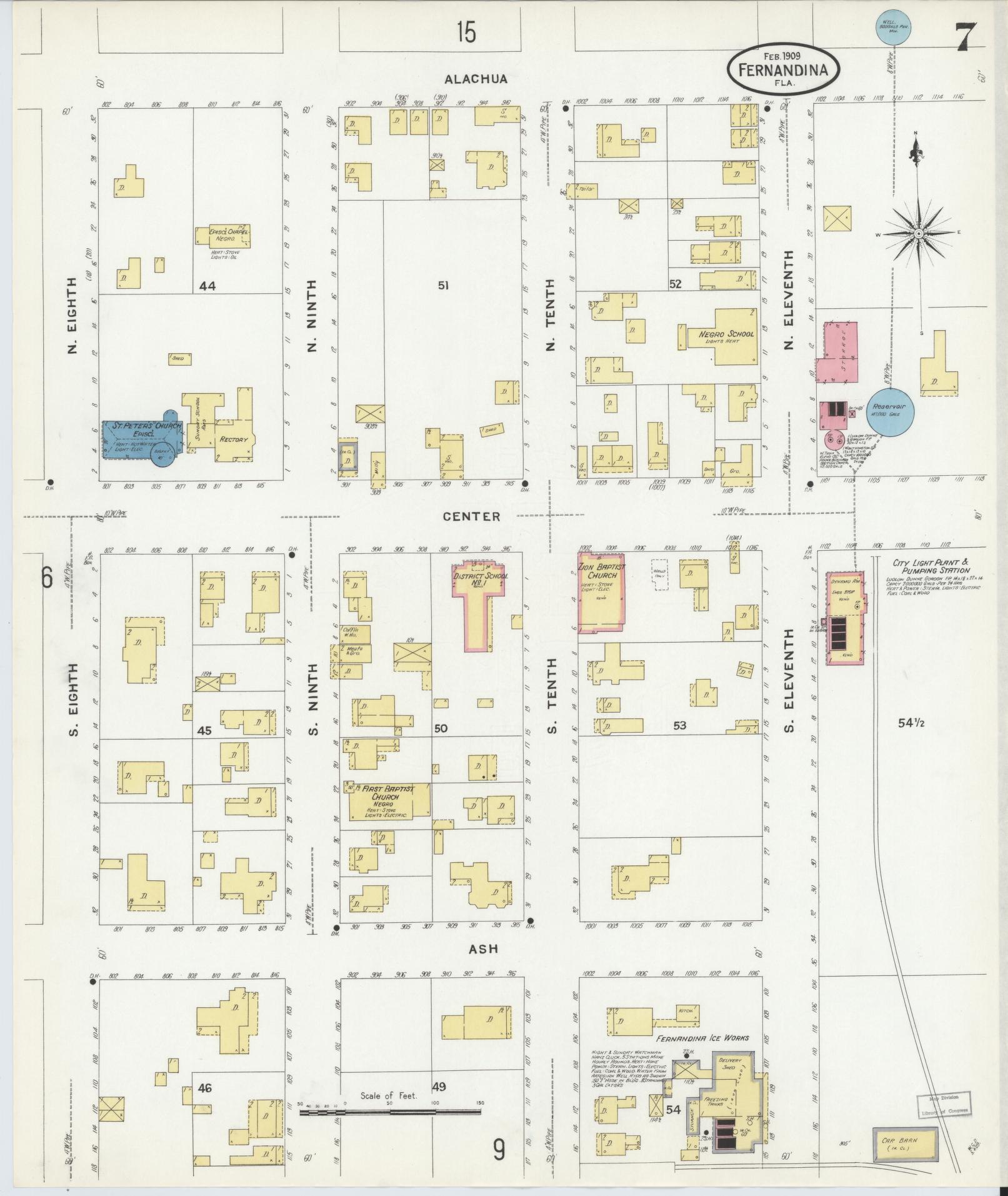 Sanborn Fire Insurance Map from Fernandina, Nassau County, Florida (1909), Sheet #0007 - Historic Sanborn Fire Insurance Map Print, vintage old map wall art, antique decor, genealogy gift, Florida Florida map