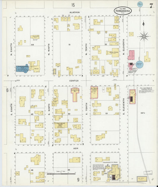 Sanborn Fire Insurance Map from Fernandina, Nassau County, Florida (1909), Sheet #0007 - Historic Sanborn Fire Insurance Map Print, vintage old map wall art, antique decor, genealogy gift, Florida Florida map