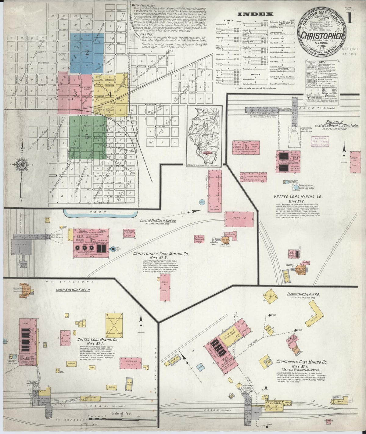 Sanborn Fire Insurance Map from Christopher, Franklin County, Illinois (1916), Sheet #0001 - Complete Map Set gallery image, historic Sanborn map, vintage wall art, Illinois Illinois