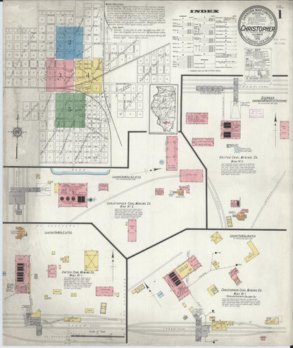 Sanborn Fire Insurance Map from Christopher, Franklin County, Illinois (1916), Sheet #0001 - Complete Map Set gallery image, historic Sanborn map, vintage wall art, Illinois Illinois