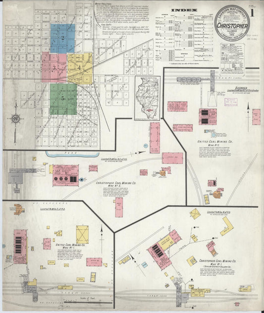Sanborn Fire Insurance Map from Christopher, Franklin County, Illinois (1916), Sheet #0001 - Complete Map Set gallery image, historic Sanborn map, vintage wall art, Illinois Illinois