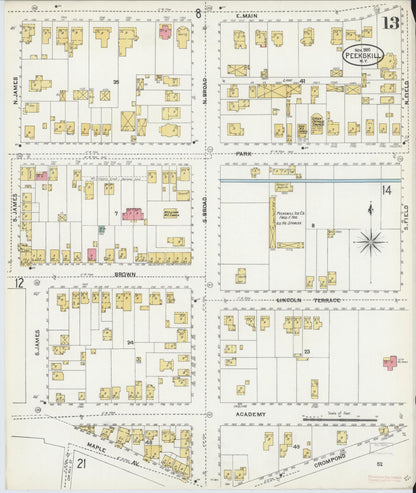 Sanborn Fire Insurance Map from Peekskill, Westchester County, New York (1905), Sheet #0013 - Complete Map Set gallery image, historic Sanborn map, vintage wall art, New York New York