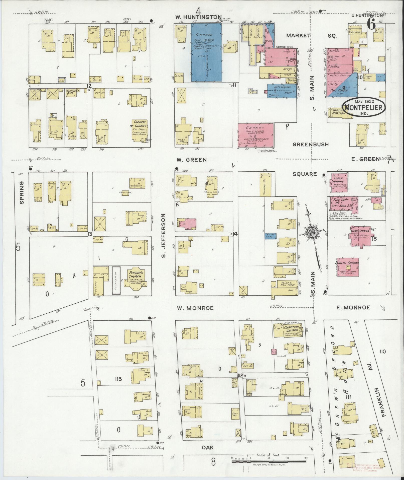 Sanborn Fire Insurance Map from Montpelier, Blackford County, Indiana (1920), Sheet #0006 - Historic Sanborn Fire Insurance Map Print, vintage old map wall art, antique decor, genealogy gift, Indiana Indiana map