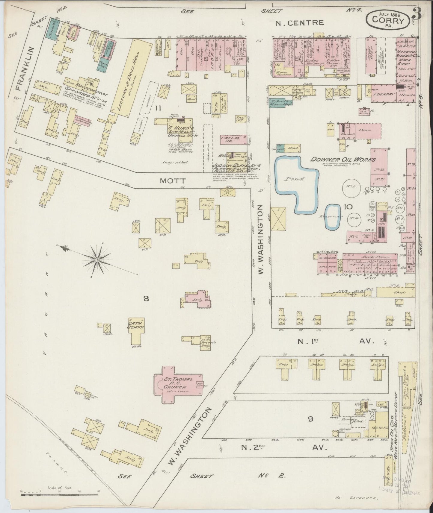 Sanborn Fire Insurance Map from Corry, Erie County, Pennsylvania (1886), Sheet #0003 - Historic Sanborn Fire Insurance Map Print, vintage old map wall art, antique decor, genealogy gift, Pennsylvania Pennsylvania map