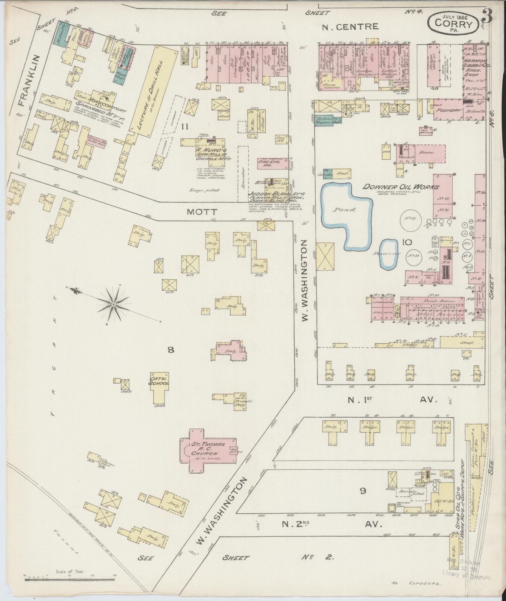 Sanborn Fire Insurance Map from Corry, Erie County, Pennsylvania (1886), Sheet #0003 - Historic Sanborn Fire Insurance Map Print, vintage old map wall art, antique decor, genealogy gift, Pennsylvania Pennsylvania map