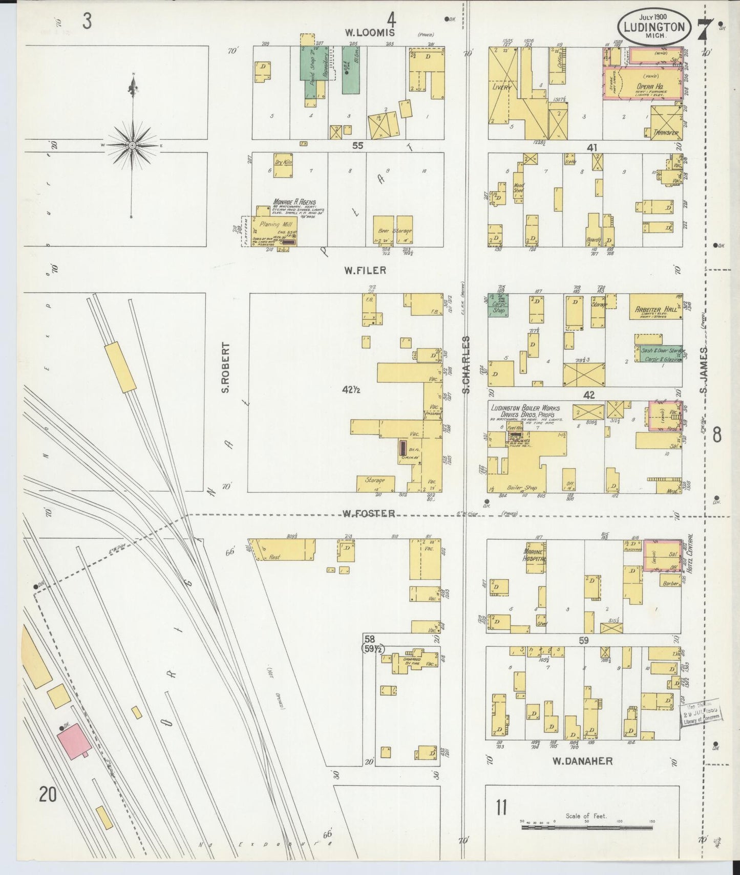 Sanborn Fire Insurance Map from Ludington, Mason County, Michigan (1900), Sheet #0007 - Complete Map Set gallery image, historic Sanborn map, vintage wall art, Michigan Michigan