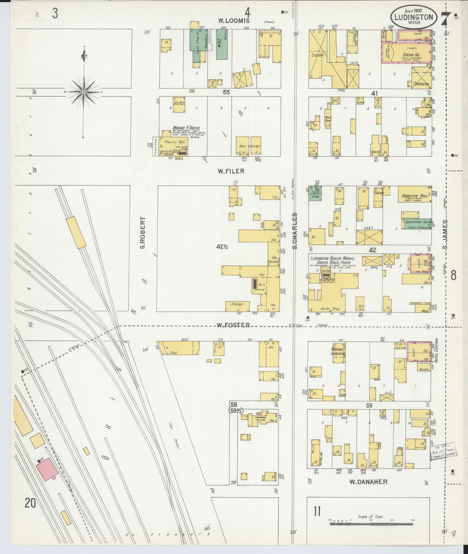 Sanborn Fire Insurance Map from Ludington, Mason County, Michigan (1900), Sheet #0007 - Complete Map Set gallery image, historic Sanborn map, vintage wall art, Michigan Michigan