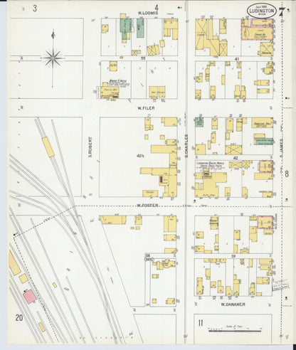 Sanborn Fire Insurance Map from Ludington, Mason County, Michigan (1900), Sheet #0007 - Complete Map Set gallery image, historic Sanborn map, vintage wall art, Michigan Michigan