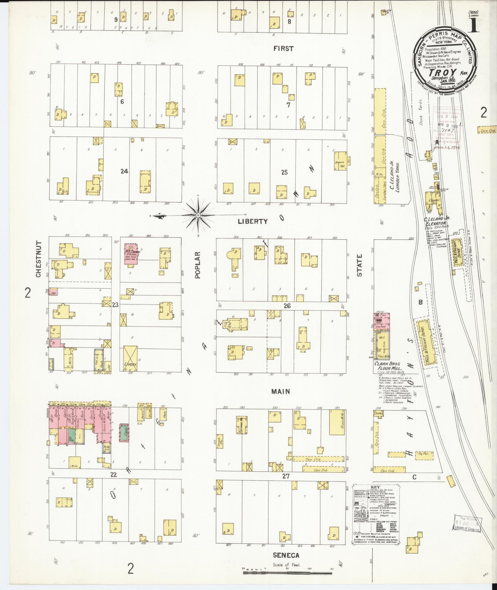 Sanborn Fire Insurance Map from Troy, Doniphan County, Kansas (1900), Sheet #0001 - Historic Sanborn Fire Insurance Map Print, vintage old map wall art, antique decor, genealogy gift, Kansas Kansas map