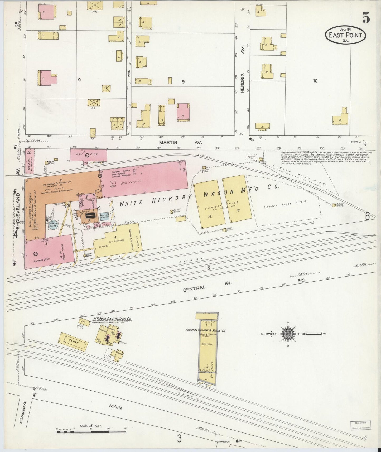 Sanborn Fire Insurance Map from East Point, Fulton County, Georgia (1911), Sheet #0005 - Historic Sanborn Fire Insurance Map Print, vintage old map wall art, antique decor, genealogy gift, Georgia Georgia map
