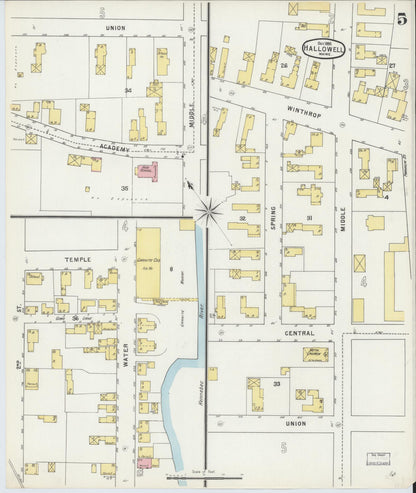 Sanborn Fire Insurance Map from Hallowell, Kennebec County, Maine (1895), Sheet #0005 - Complete Map Set gallery image, historic Sanborn map, vintage wall art, Maine Maine