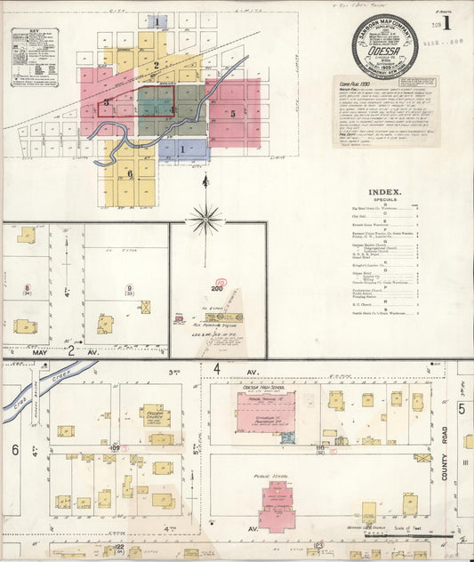 Sanborn Fire Insurance Map from Odessa, Lincoln County, Washington (1930), Sheet #0001 - Historic Sanborn Fire Insurance Map Print, vintage old map wall art, antique decor, genealogy gift, Washington Washington map