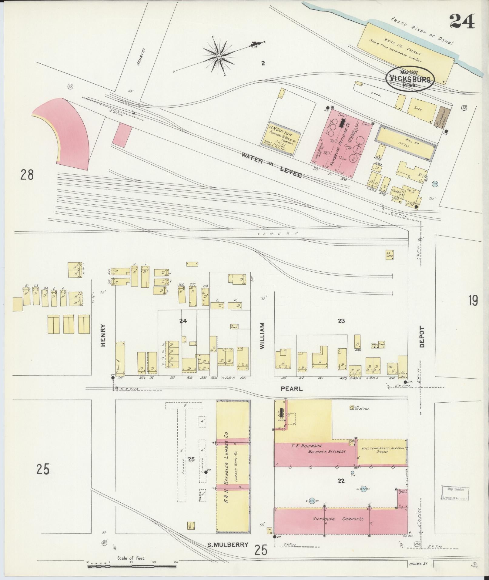 Sanborn Fire Insurance Map from Vicksburg, Warren County, Mississippi (1907), Sheet #0024 - Complete Map Set gallery image, historic Sanborn map, vintage wall art, Mississippi Mississippi