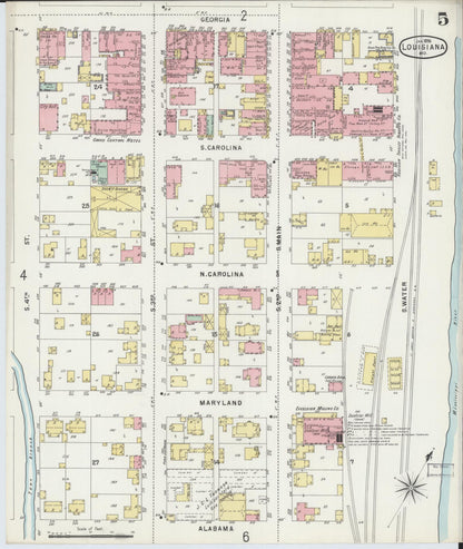 Sanborn Fire Insurance Map from Louisiana, Pike County, Missouri (1896), Sheet #0005 - Complete Map Set gallery image, historic Sanborn map, vintage wall art, Missouri Missouri