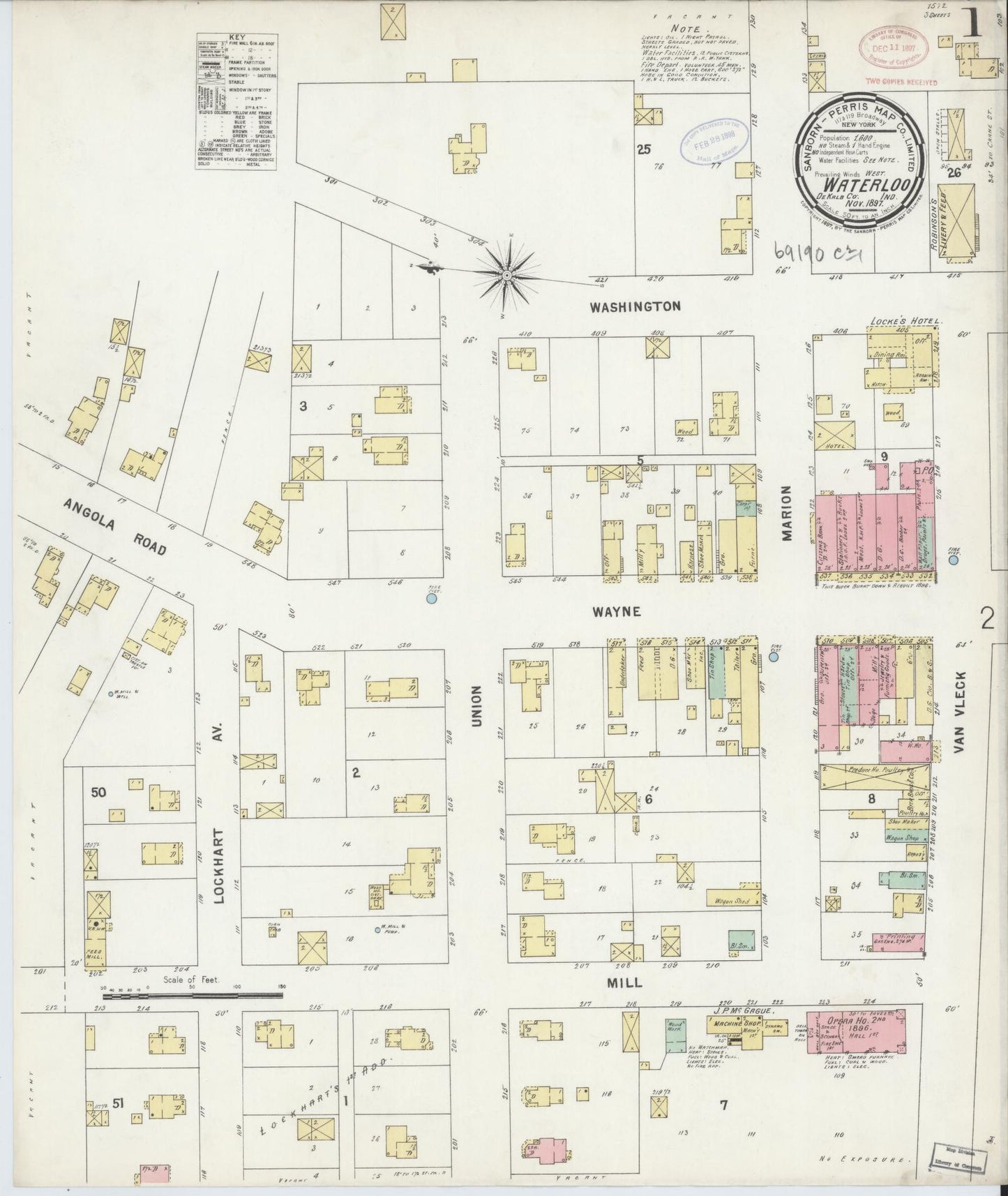 Sanborn Fire Insurance Map from Waterloo, De Kalb County, Indiana (1897), Sheet #0001 - Complete Map Set gallery image, historic Sanborn map, vintage wall art, Indiana Indiana