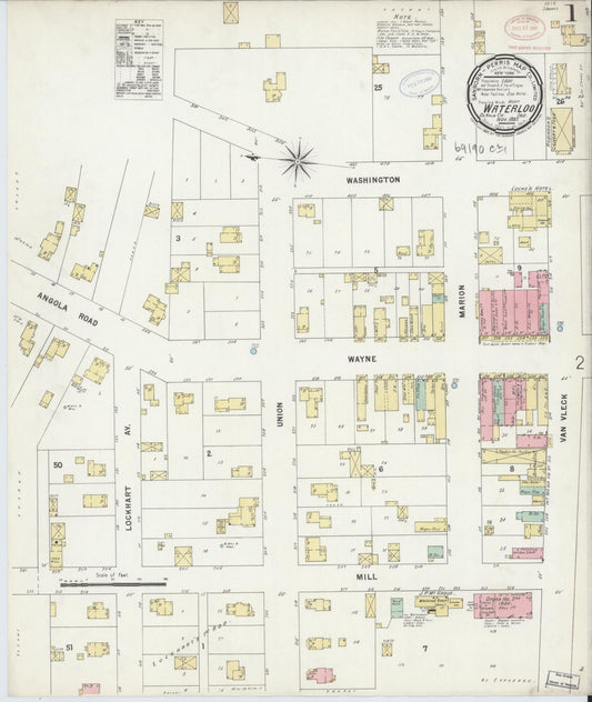 Sanborn Fire Insurance Map from Waterloo, De Kalb County, Indiana (1897), Sheet #0001 - Complete Map Set gallery image, historic Sanborn map, vintage wall art, Indiana Indiana