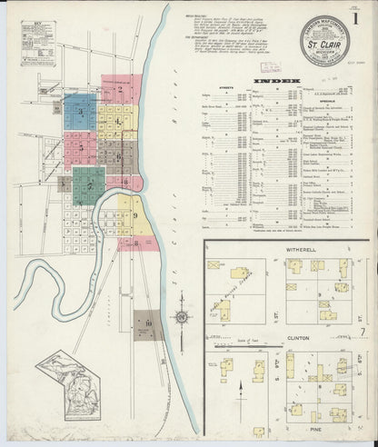 Sanborn Fire Insurance Map from Saint Clair, Saint Clair County, Michigan (1913), Sheet #0001 - Historic Sanborn Fire Insurance Map Print, vintage old map wall art, antique decor, genealogy gift, Michigan Michigan map