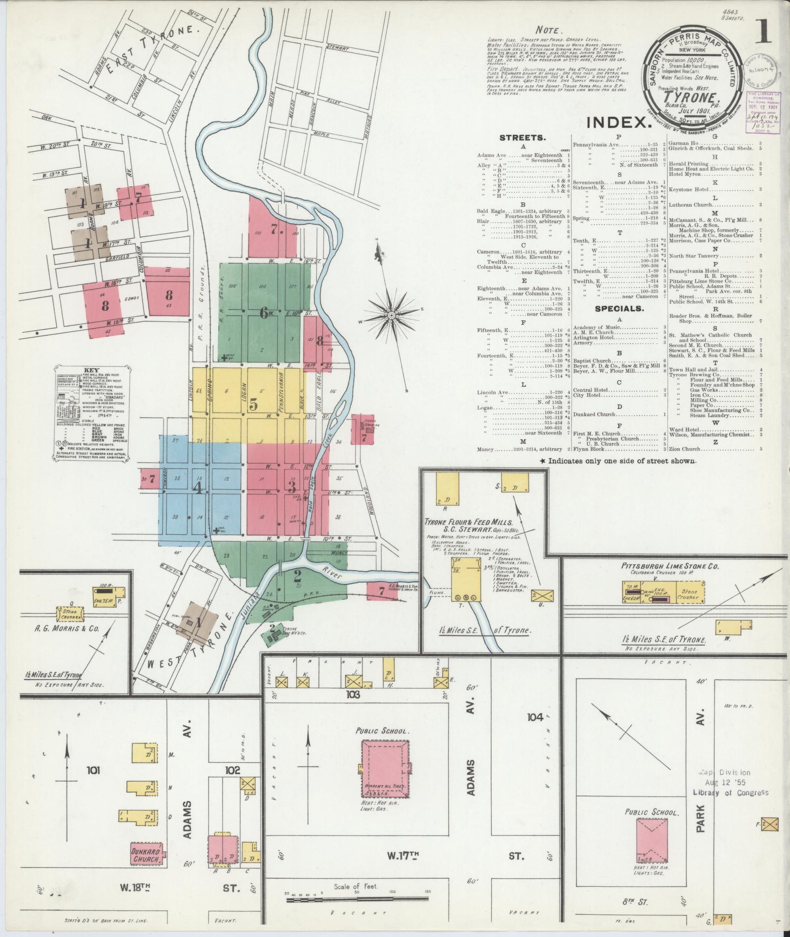 Sanborn Fire Insurance Map from Tyrone, Blair County, Pennsylvania (1901), Sheet #0001 - Complete Map Set gallery image, historic Sanborn map, vintage wall art, Pennsylvania Pennsylvania