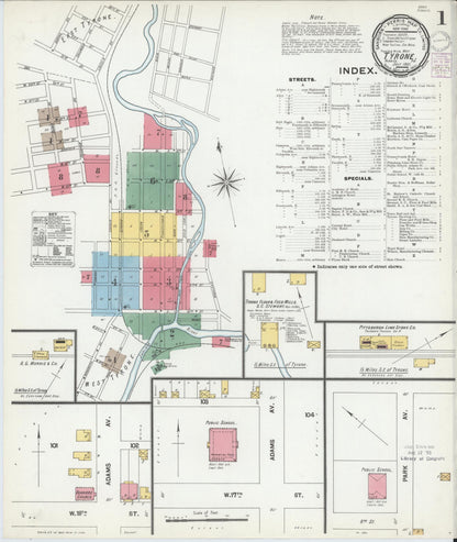 Sanborn Fire Insurance Map from Tyrone, Blair County, Pennsylvania (1901), Sheet #0001 - Complete Map Set gallery image, historic Sanborn map, vintage wall art, Pennsylvania Pennsylvania