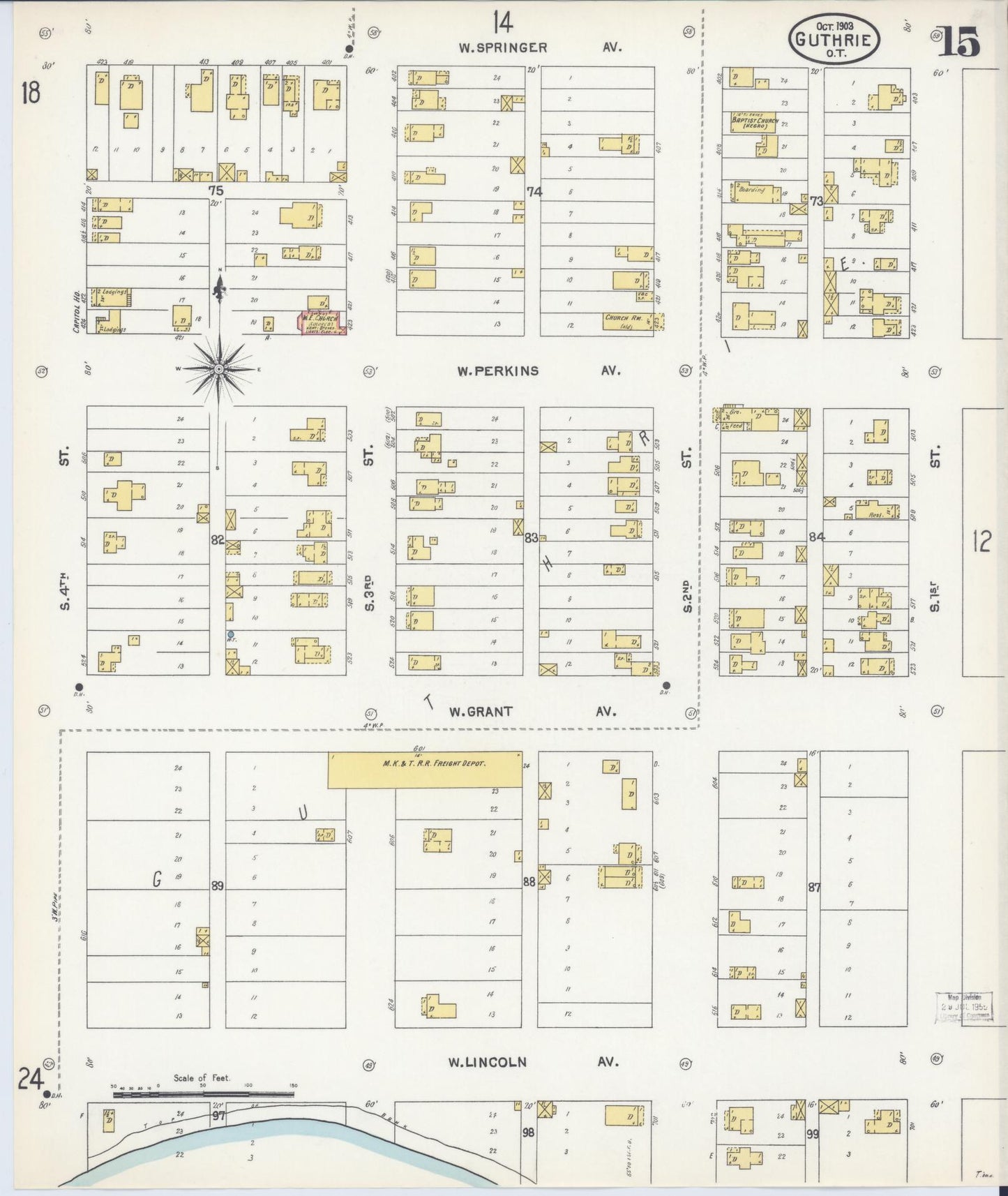Sanborn Fire Insurance Map from Guthrie, Logain County, Oklahoma (1903), Sheet #0015 - Complete Map Set gallery image, historic Sanborn map, vintage wall art, Oklahoma Oklahoma