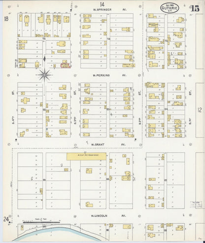 Sanborn Fire Insurance Map from Guthrie, Logain County, Oklahoma (1903), Sheet #0015 - Complete Map Set gallery image, historic Sanborn map, vintage wall art, Oklahoma Oklahoma
