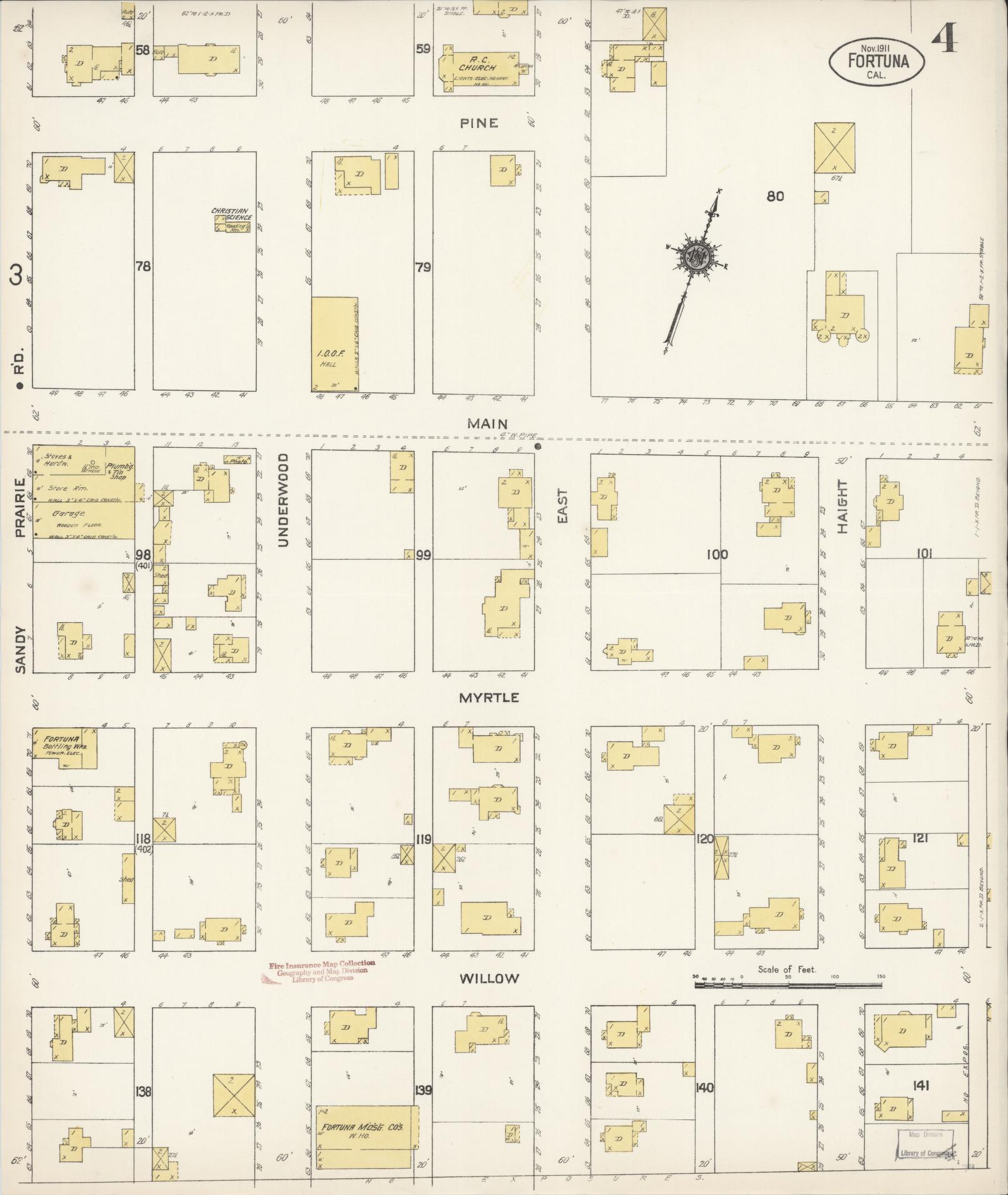 Sanborn Fire Insurance Map from Fortuna, Humboldt County, California (1911), Sheet #0004 - Historic Sanborn Fire Insurance Map Print, vintage old map wall art, antique decor, genealogy gift, California California map